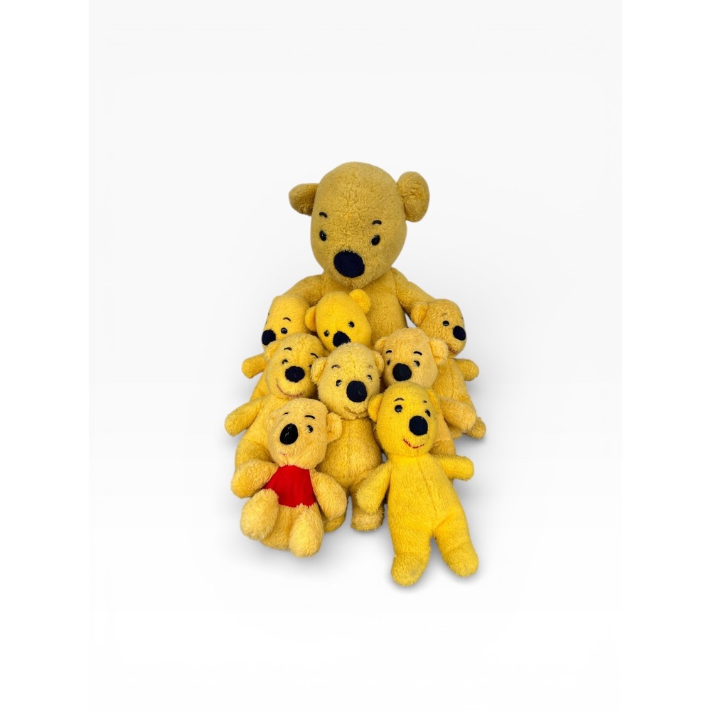 1960/70 Sears Winnie the Pooh Plush Bears Set Yellow 9pc Vintage Collectible